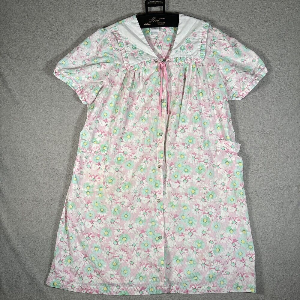 Bobbie Brooks Women’s Size L Night Gown House Dress Pearl Snap Flowers Muu Muu